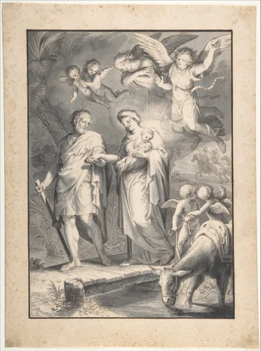 The Flight into Egypt by Jacques Stella, drawing, 1605-1657