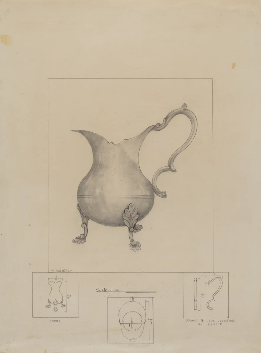 Pewter Pitcher by Henry Meyers, index of american design, 1942