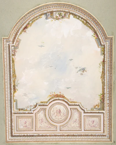 Deign for a ceiling a a trompe l'oeil sky by Jules-Edmond-Charles Lachaise, drawing, 1850-1900