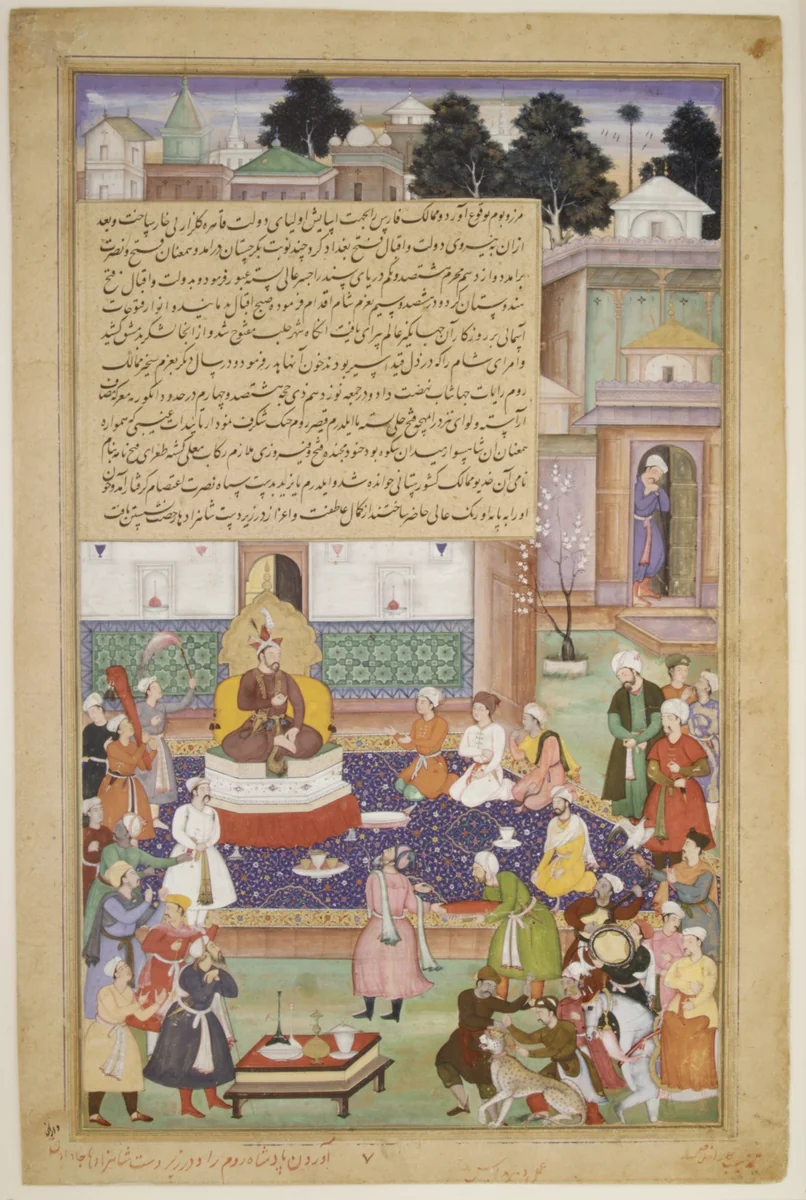 "Sultan Bayazid before Timur", Folio from an Akbarnama (History of Akbar) by Dharam Das, manuscript, 1575-1625