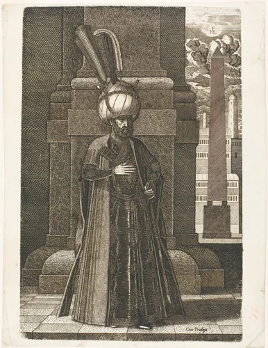 Portrait of Ismail, Ambassador of the Persian Shah Tahmasp I, Standing by Melchior Lorck, print, 1573