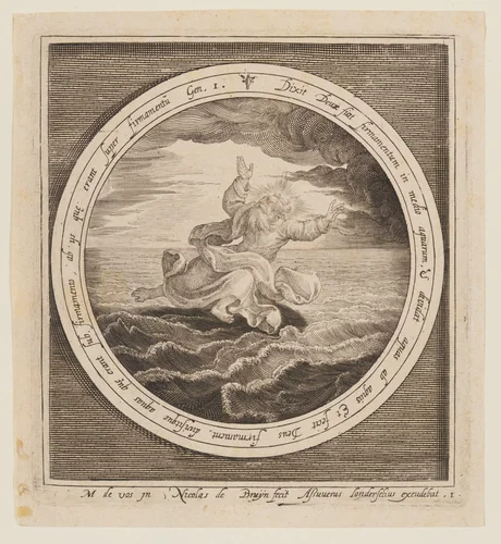 Second Day: The Division of the Waters, from The Creation to the Expulsion from Paradise by Nicolaes de Bruyn, print, 1605-1615