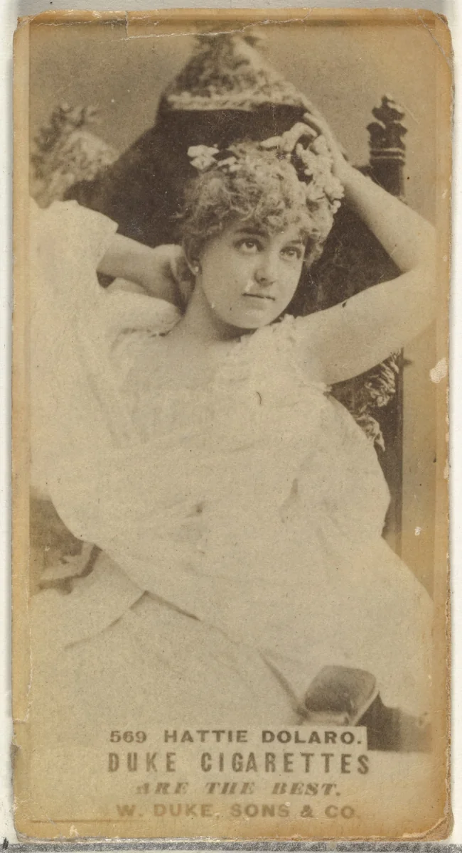 Card Number 569, Hattie Dolaro, from the Actors and Actresses series (N145-7) issued by Duke Sons & Co. to promote Duke Cigarettes by W. Duke, Sons & Co., photograph, 1880-1889