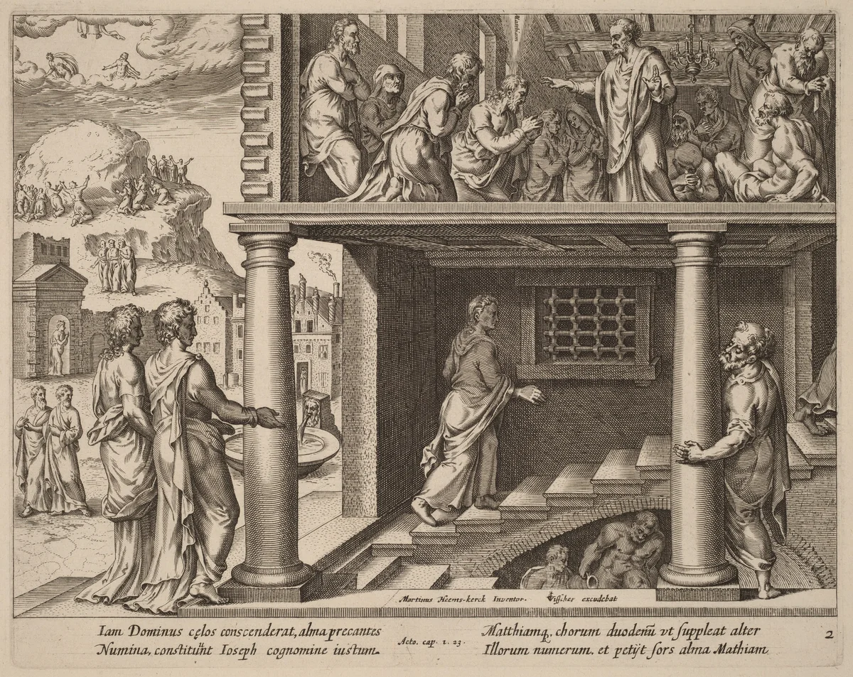 The Choosing of Saint Matthias by Philip Galle, print, 1537-1612