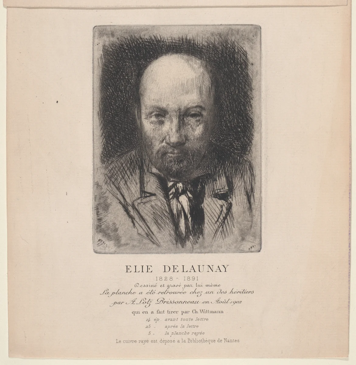 Self-portrait by Jules-Elie Delaunay, print, 1850