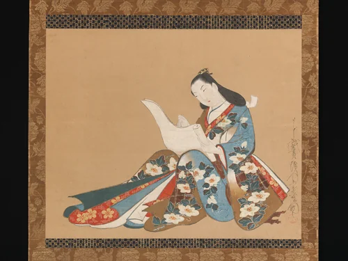 Courtesan Writing a Letter by Kaigetsudō Doshin, painting, 1705-1725