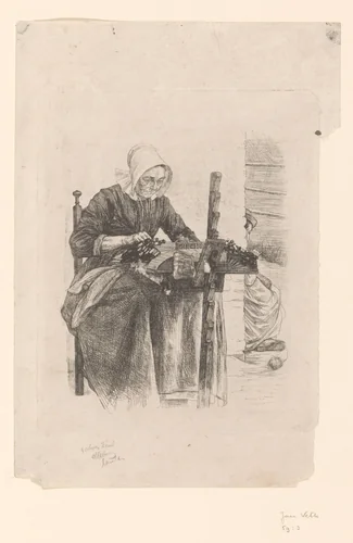 Kantwerkster te 's Gravemoer by Jan Veth, print, 1885