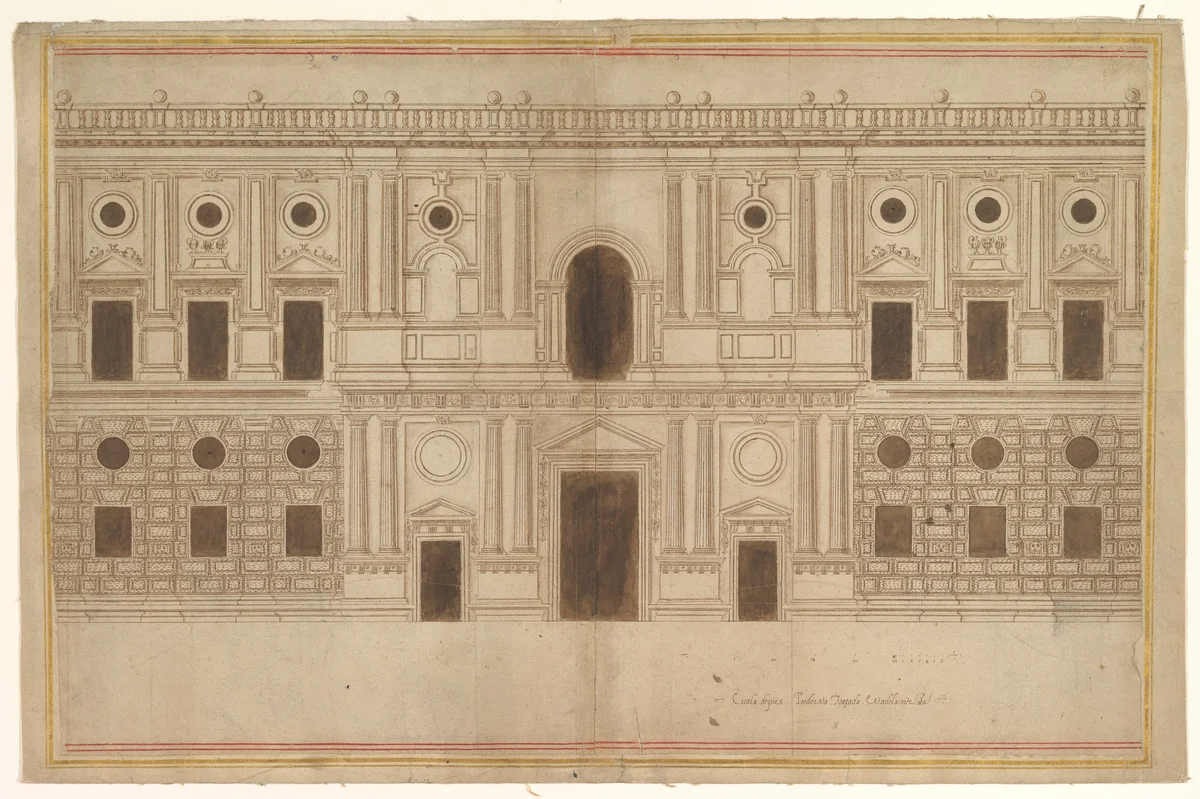 Study for the West Façade of the Palace of Charles V, The Alhambra, Granada by Juan de Orea, drawing, 1575-1585