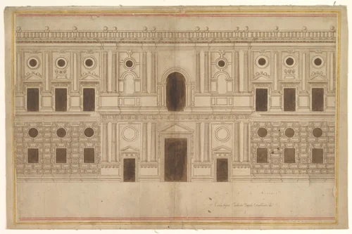 Study for the West Façade of the Palace of Charles V, The Alhambra, Granada by Juan de Orea, drawing, 1575-1585