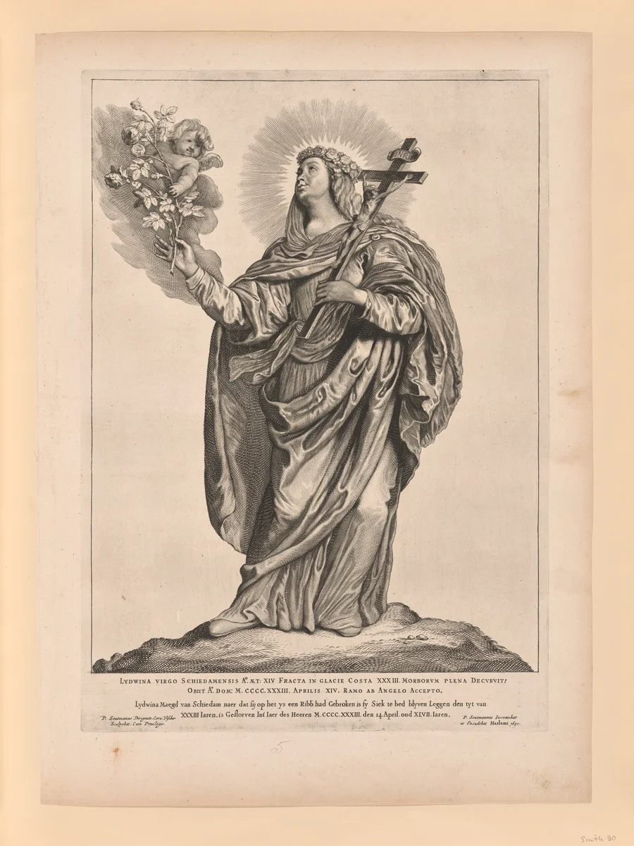 Saint Liduina, from Saints of the North and South Netherlands by Cornelis Visscher, print, 1650