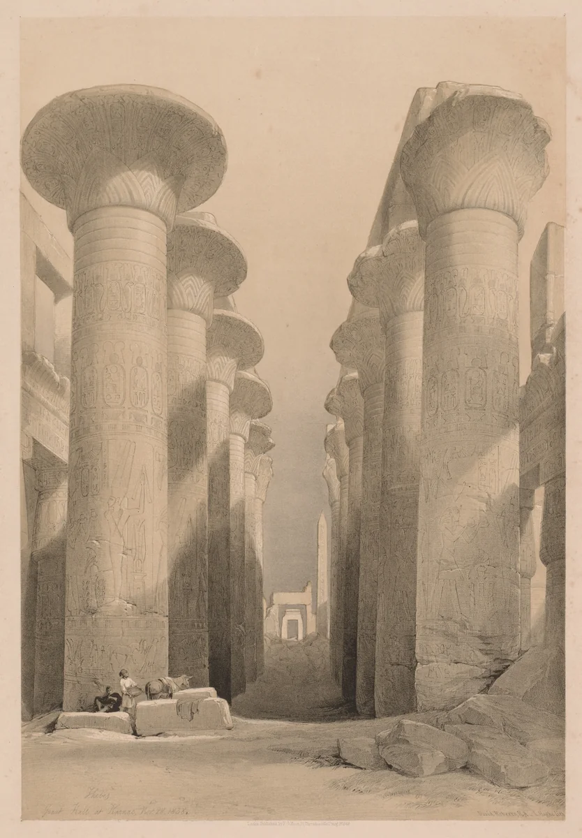 Egypt and Nubia: Volume I - No. 20, Great Hall at Karnak, Thebes by Louis Haghe, print, 1838