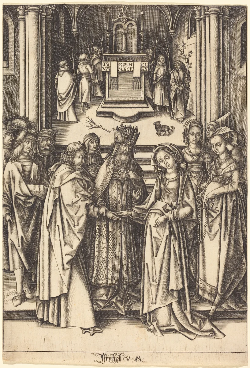 The Marriage of the Virgin by Israhel van Meckenem; Hans Holbein the Elder, print, 1490-1500