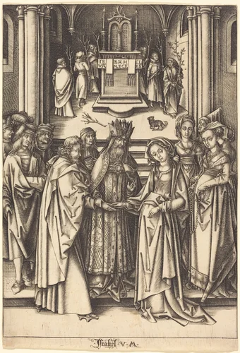 The Marriage of the Virgin by Israhel van Meckenem; Hans Holbein the Elder, print, 1490-1500