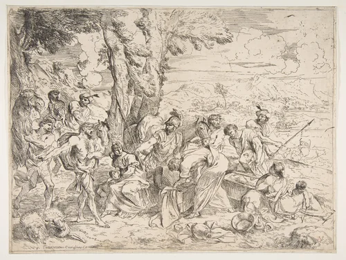 Laban searching for idols among Jacob's possessions by Giovanni Benedetto Castiglione, print, 1630-1640