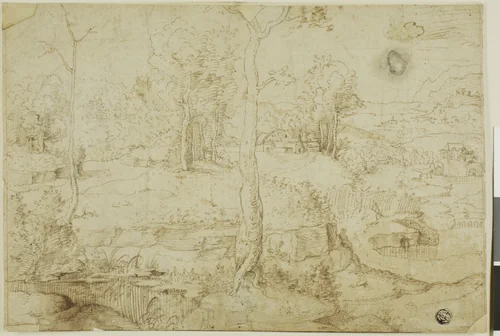 Landscape with Tree in Center by Cornelius Massys, drawing, 1521-1560