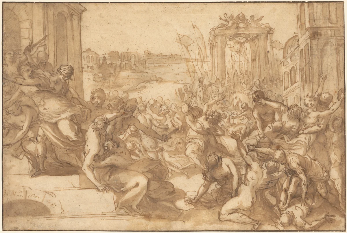 Rape of the Sabines by Hans Rottenhammer, drawing, 1600