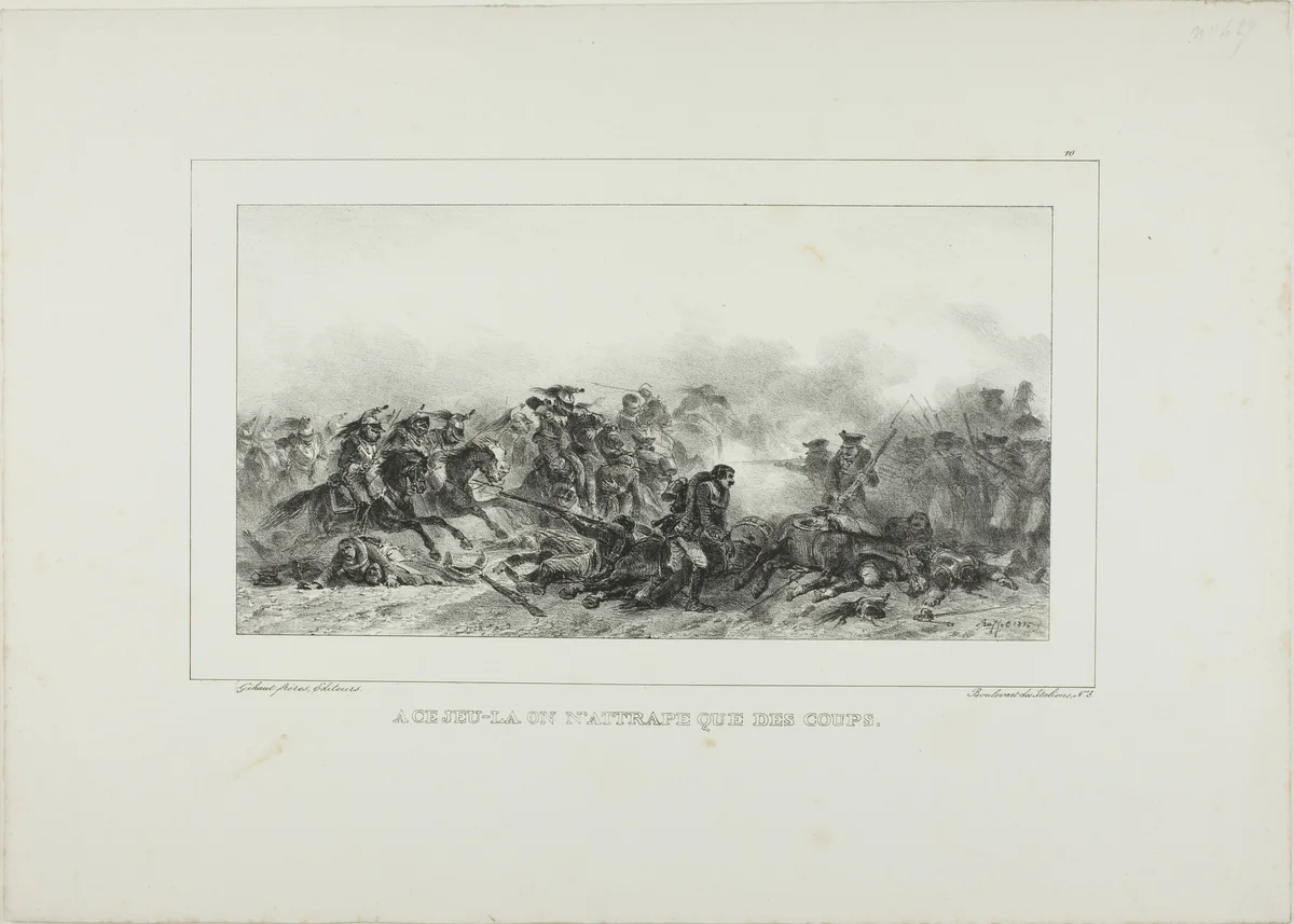 With that Play One Catches Only Blows by Denis Auguste Marie Raffet, print, 1836