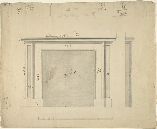 Drawings for a Chimney-piece for 25 Harley Street, Westminster, London by Sir William Chambers, drawing, 1740-1796