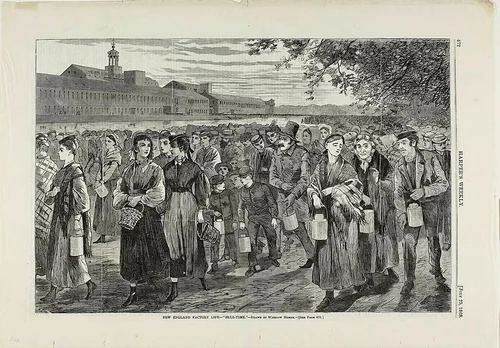 New England Factory Life—"Bell Time" by Winslow Homer, print, 1868