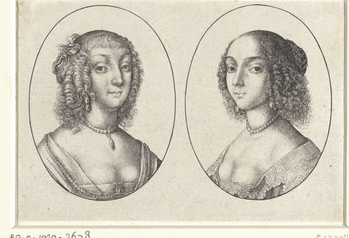 Twee portretten van jonge vrouwen by Wenceslaus Hollar, print, 1636-1644