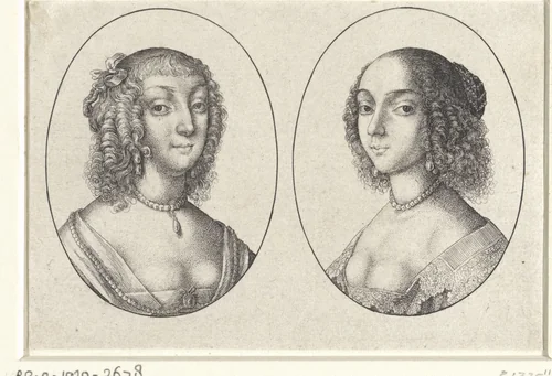 Twee portretten van jonge vrouwen by Wenceslaus Hollar, print, 1636-1644