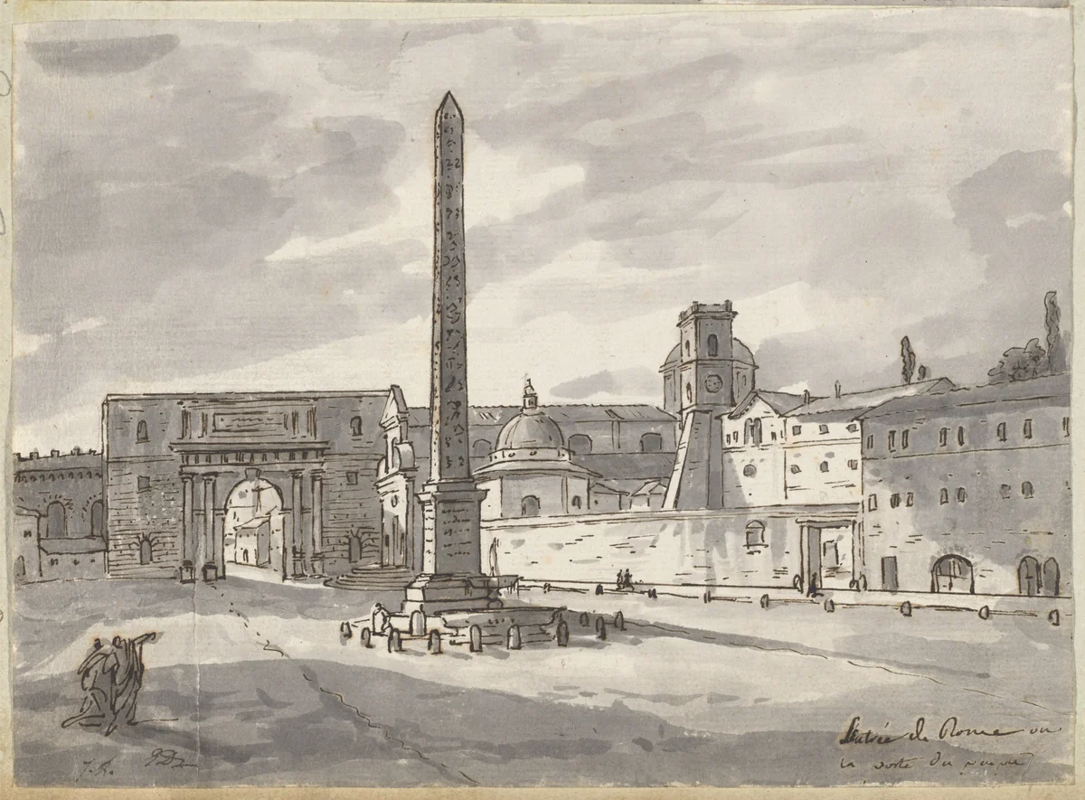 The Piazza del Popolo by Jacques-Louis David, drawing, 1775-1780