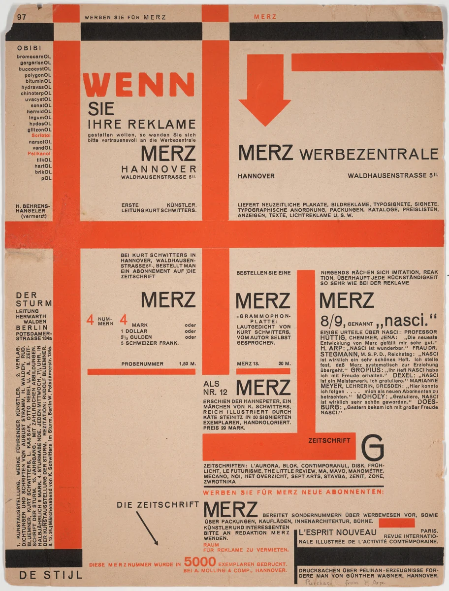 Page 97 from Merz 11, Typoreklame by Kurt Schwitters, design, 1924