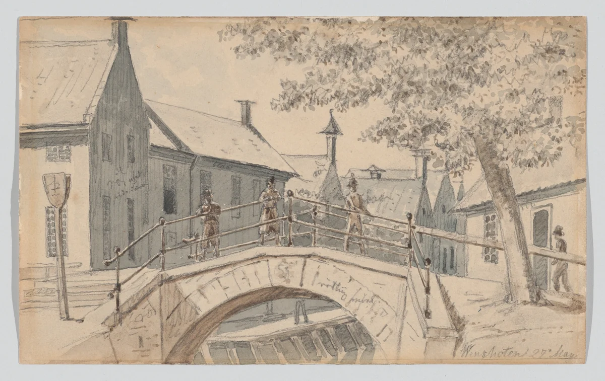 A Bridge over a Canal in Winschoten by Martinus Rørbye, drawing, 1834