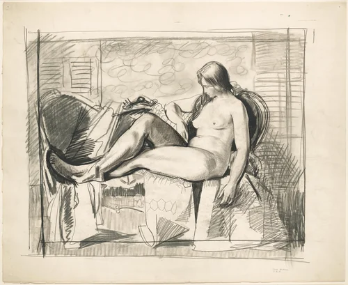 Study for Nude with Hexagonal Quilt by George Bellows, drawing, 1924