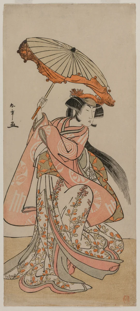 The Actor Segawa Kikunojo II Dancing with a Parasol by Katsukawa Shunshô (勝川春章), print, 1776-1779