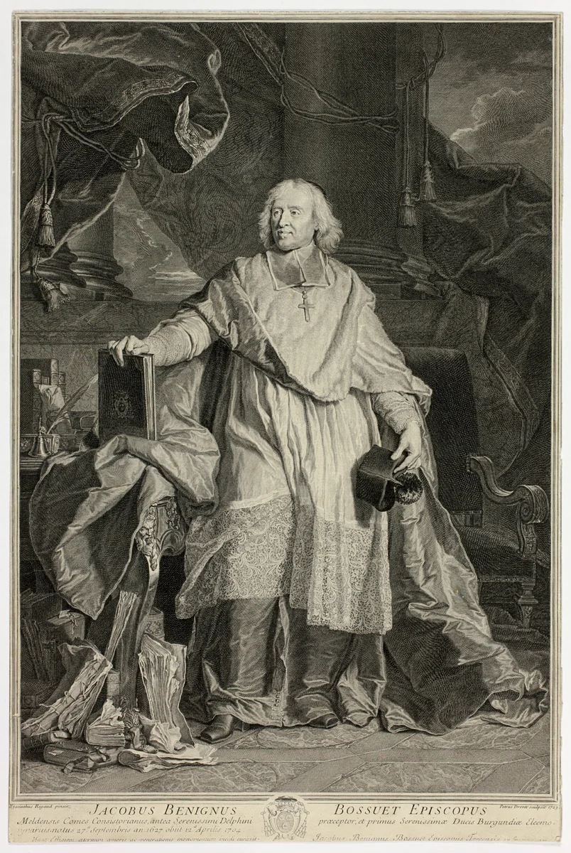 Portrait of Jacques Bénigne Bossuet, Bishop of Meaux by Pierre-Imbert Drevet, print, 1723