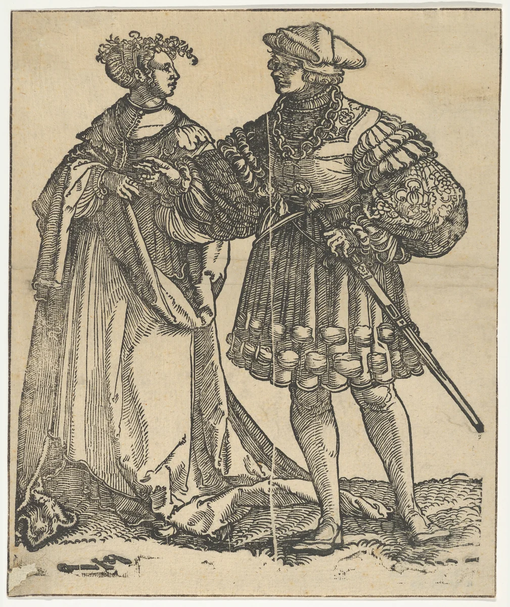 Couple Walking to the Left (III), from The Wedding Dancers (restrike) by Hans Schäufelein, print, 1500-1540