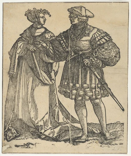 Couple Walking to the Left (III), from The Wedding Dancers (restrike) by Hans Schäufelein, print, 1500-1540