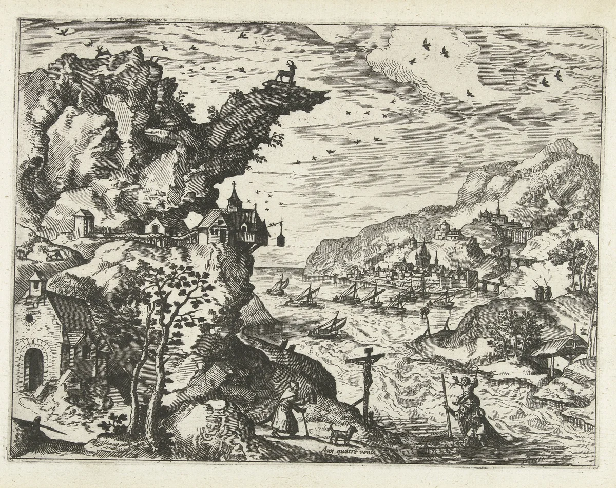 Landschap met de heilige Christoffel by Unknown, print, 1570-1580