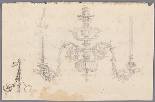 Afdruk van een tekening van een kroonluchter by anonymous, drawing, 1600
