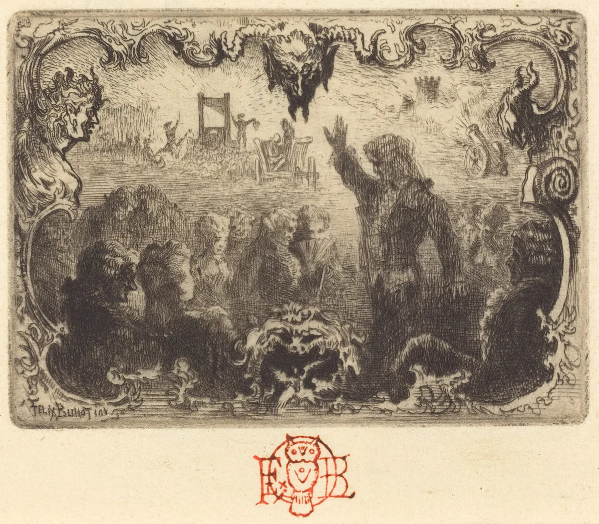 Jacques Cazotte's "Le Diable amoureux" (3rd vignette) by Félix-Hilaire Buhot, print, 1878