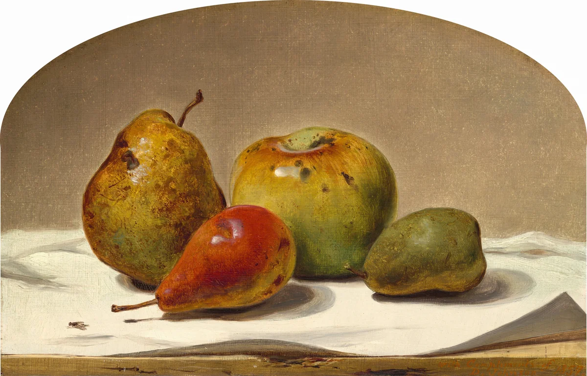 Three Pears and an Apple by David Johnson, painting, 1857