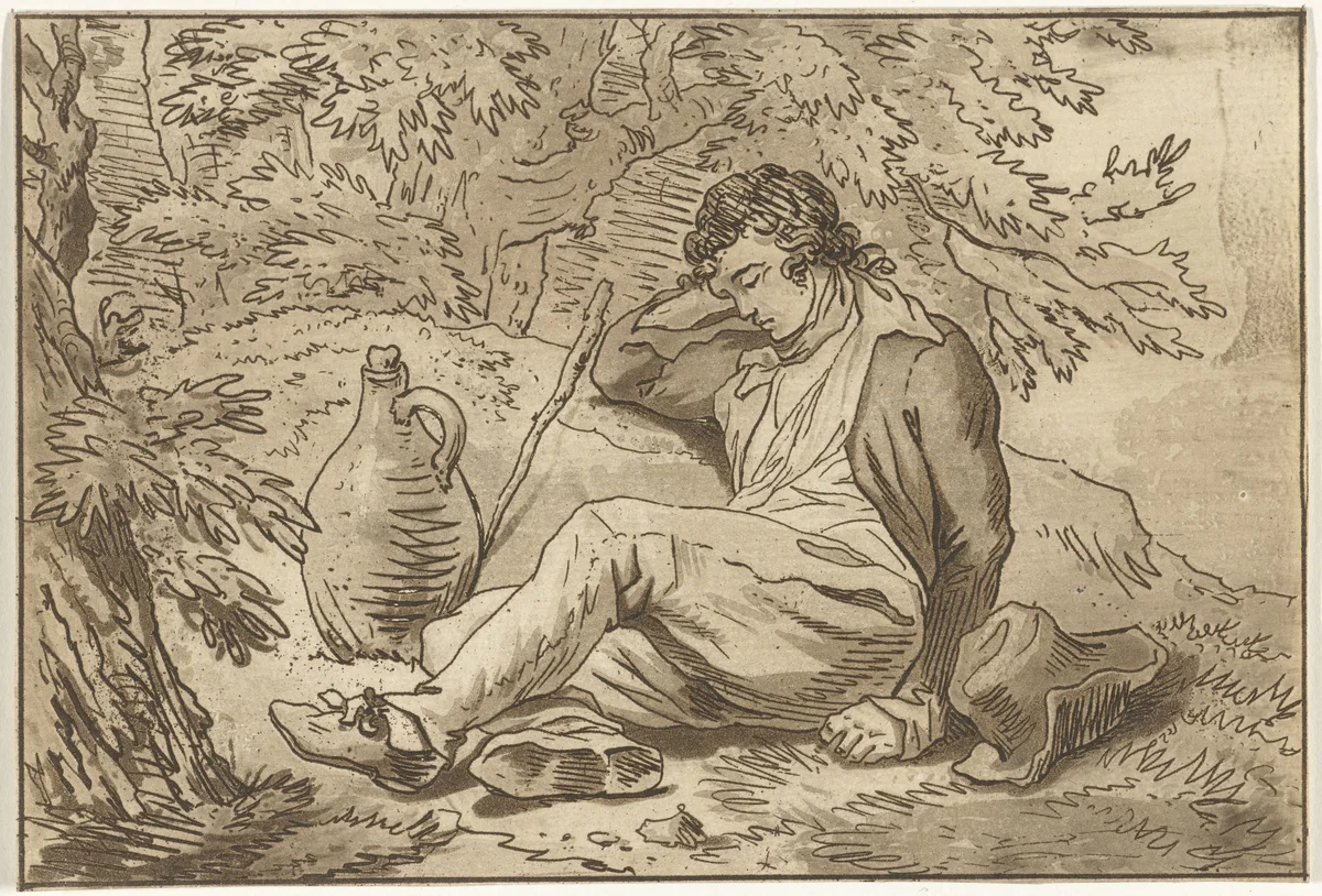 Slapende man by Hermanus Fock, print, 1781-1822