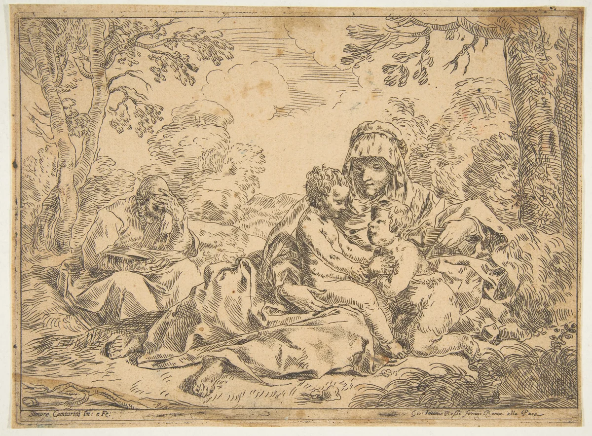 The Holy Family with Saint John the Baptist, copy after Cantarini by Simone Cantarini, print, 1634-1644