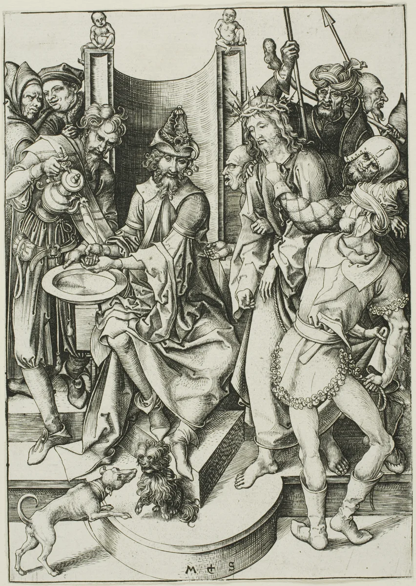Christ before Pilate by Martin Schongauer, print, 1470-1480