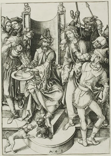 Christ before Pilate by Martin Schongauer, print, 1470-1480