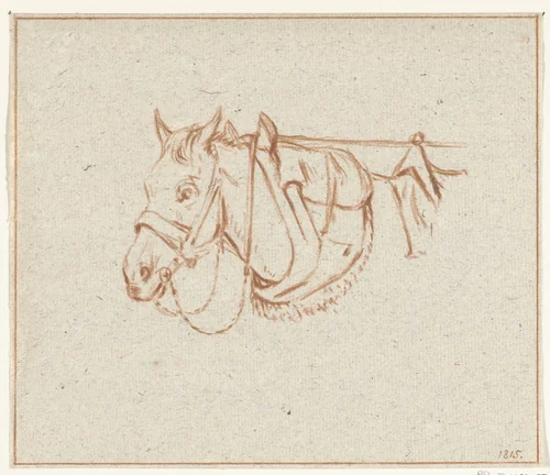 Hoofd van een opgetuigd paard, naar links by Jean Bernard, drawing, 1815