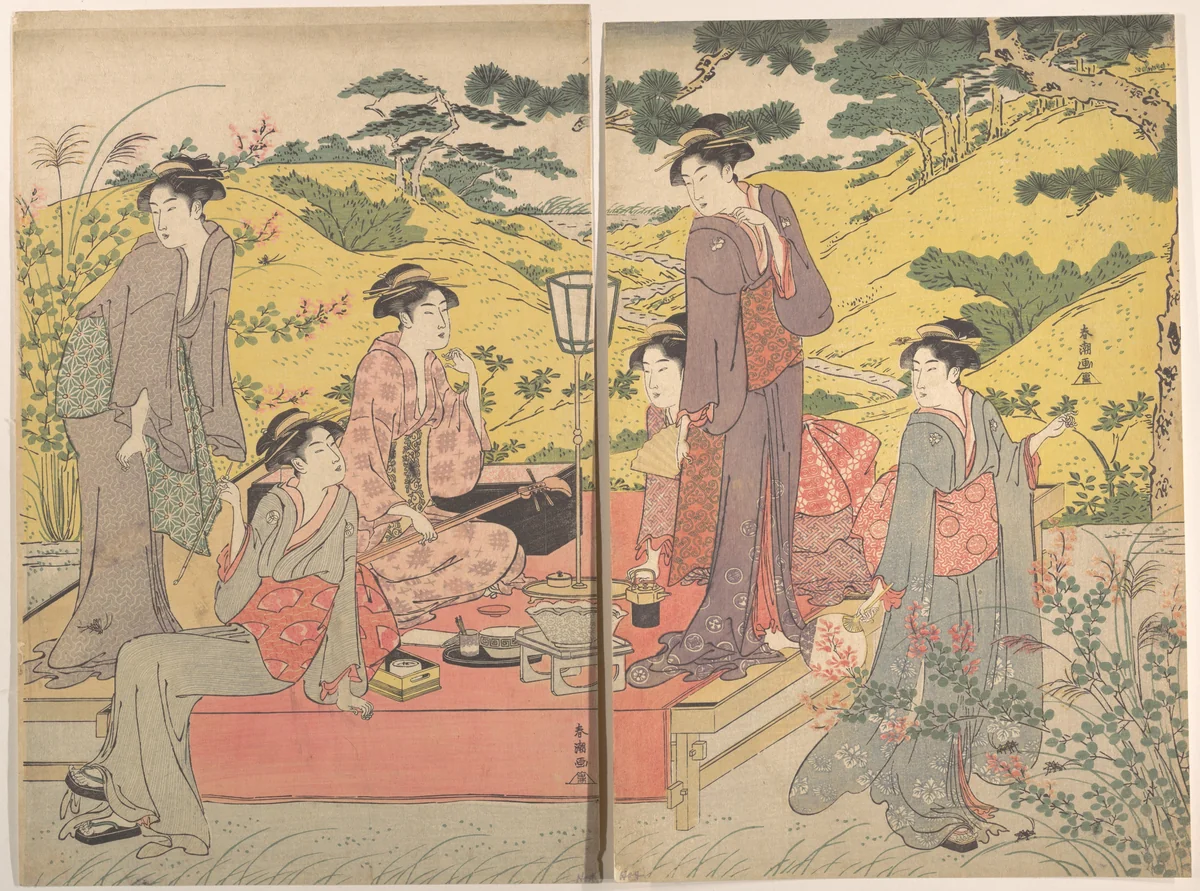 A Picnic Party at Hagidera by Katsukawa Shunchō (勝川春潮), print, 1780-1795
