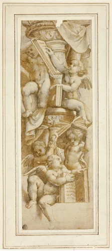 Five Putti with Books by Bernardino Gatti, drawing, 1541-1545