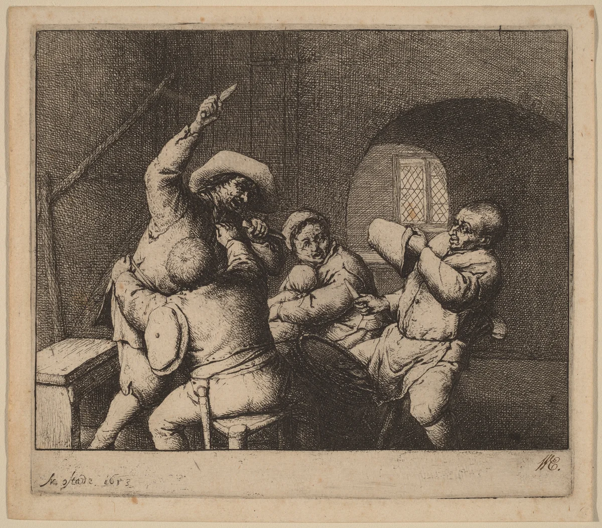 Knife Fight Among Peasants by Adriaen van Ostade, print, 1653