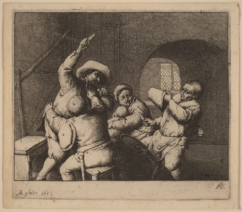 Knife Fight Among Peasants by Adriaen van Ostade, print, 1653