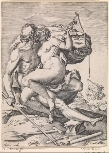 Arbeid en Vlijt (Labor en Diligentia) by anonymous, print, 1582-1624