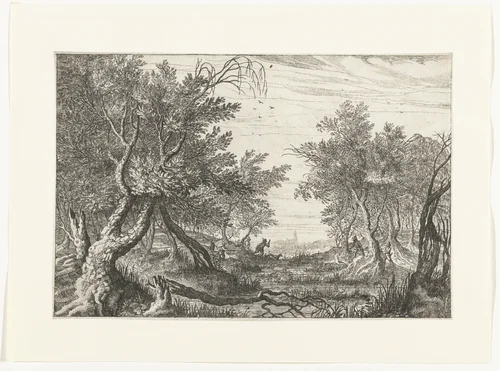 Hertenjacht in een moeras by anonymous, print, 1587-1639