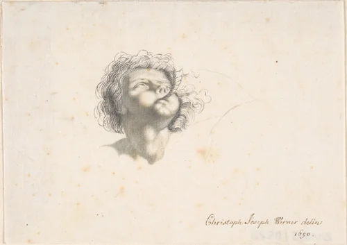 Head of a Putto by Christoph Joseph Werner, drawing, 1690