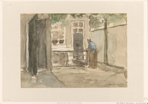 Gezicht op een binnenplaats vanuit het atelier van de kunstenaar in de Kazernestraat te Den Haag by Johan Hendrik Weissenbruch, drawing, 1834-1903